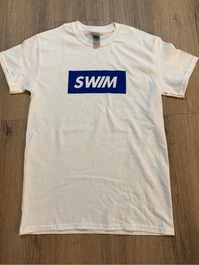 New Custom “SWIM” Graphic Tee - Blue Logo - Unisex